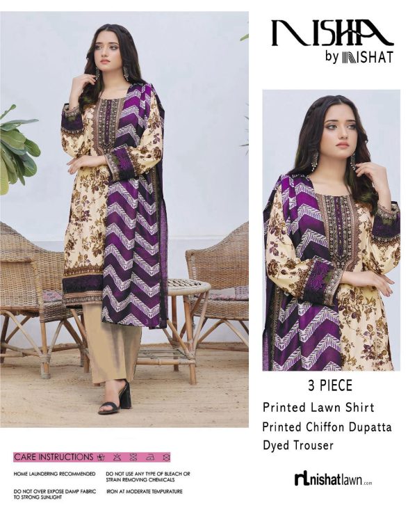 Nishat Daily Lawn Digital Print 3PC with Chiffon Dupatta