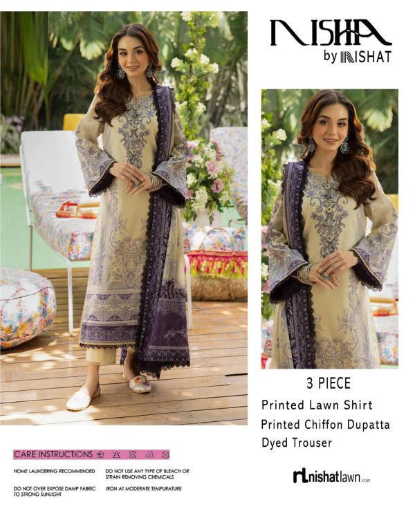 Nishat Daily Lawn Digital Print 3PC with Chiffon Dupatta