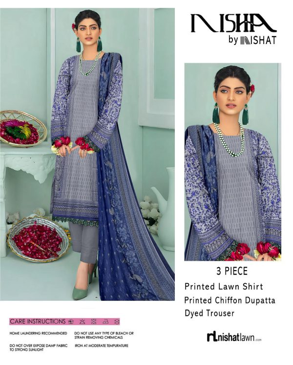 Nishat Daily Lawn Digital Print 3PC with Chiffon Dupatta