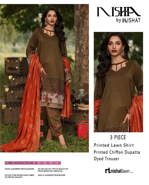 Nishat Daily Lawn Digital Print 3PC with Chiffon Dupatta