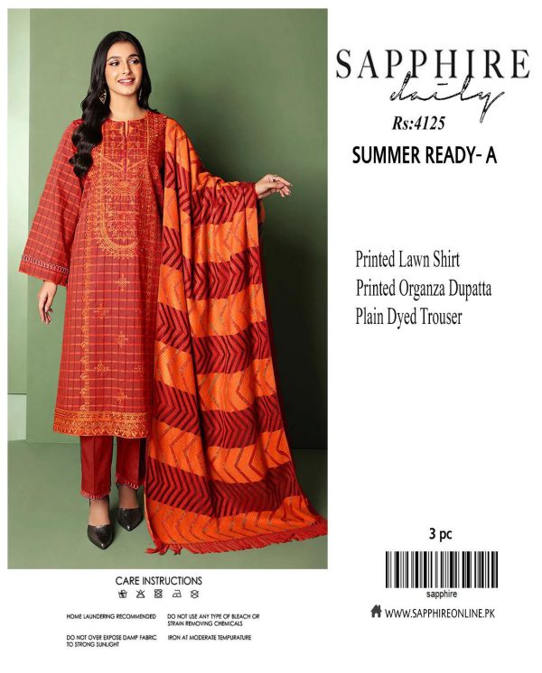 Sapphire Daily Lawn Digital Print 3PC with Chiffon Dupatta