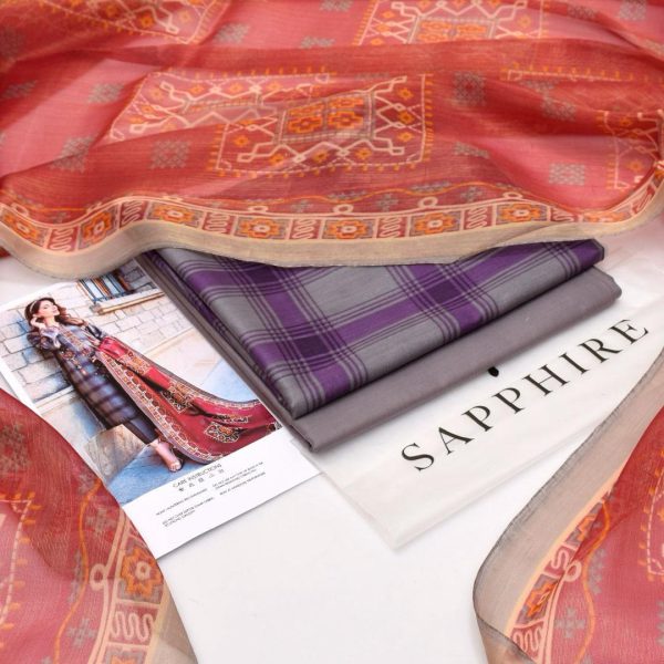 Sapphire Daily Lawn Digital Print 3PC with Chiffon Dupatta - Image 2