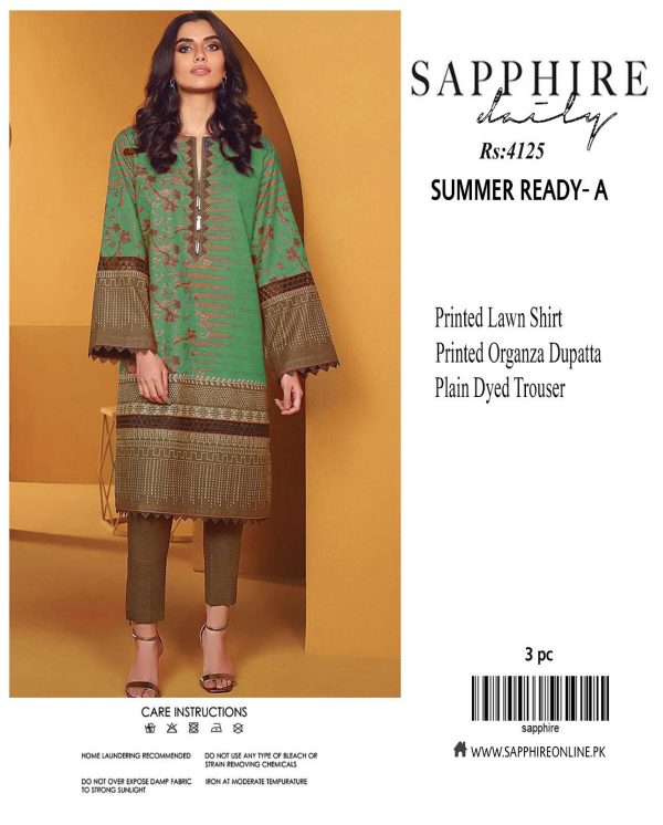 Sapphire Daily Lawn Digital Print 3PC with Chiffon Dupatta