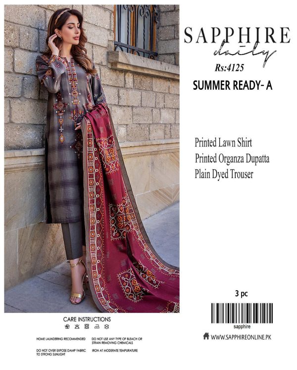Sapphire Daily Lawn Digital Print 3PC with Chiffon Dupatta