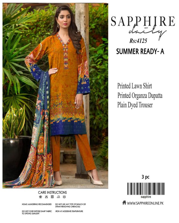 Sapphire Daily Lawn Digital Print 3PC with Chiffon Dupatta