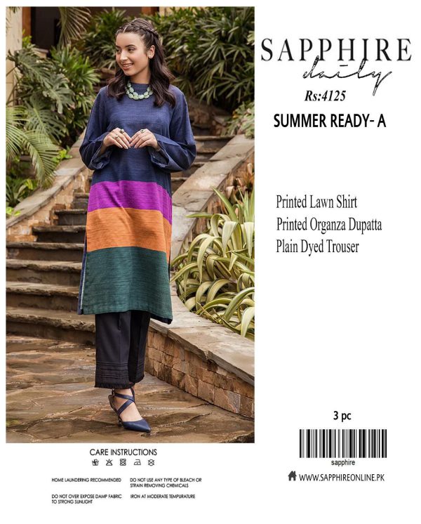 Sapphire Daily Lawn Digital Print 3PC with Chiffon Dupatta